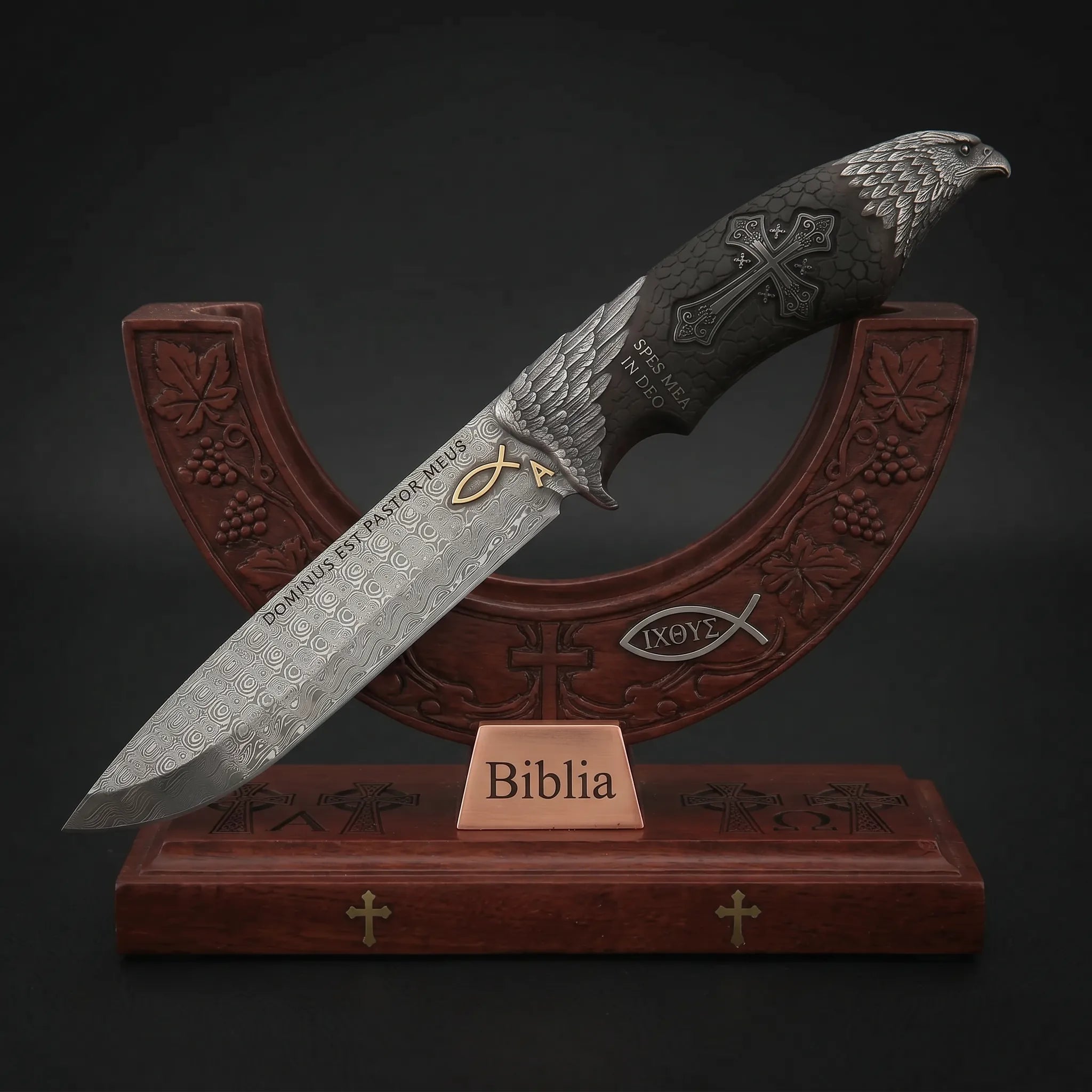 Lamă fixă din oțel Damasc Silver Eagle